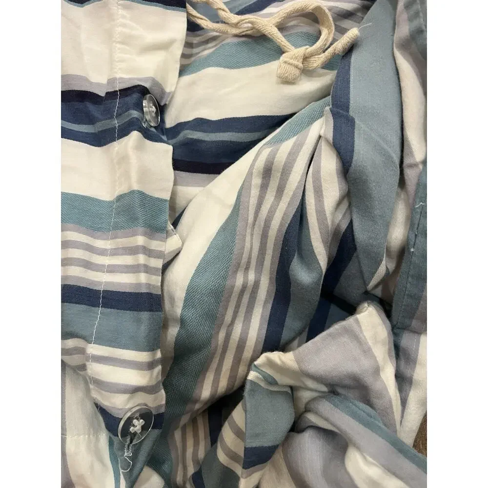 Pottery Barn Chandler Stripe King duvet Cover Set Organic Beach coastal *Read